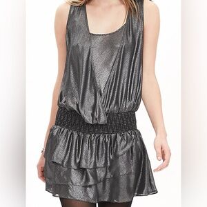 Banana Republic Gunmetal Drop-Waist Dress Metallic Pewter Gray | 0